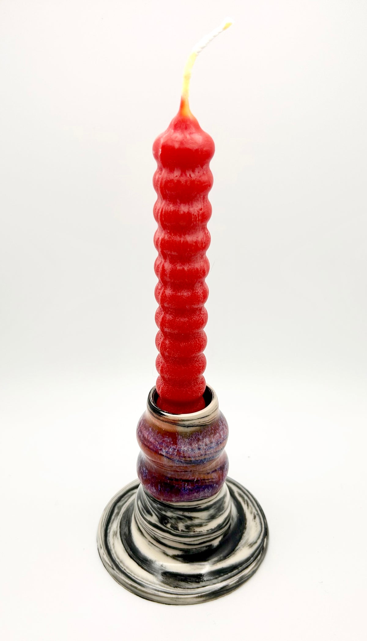 Marbled Magic Magenta Swirl Candlestick Holder